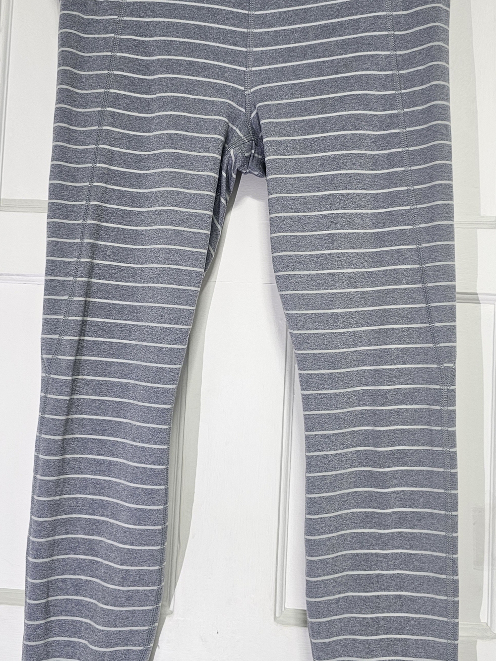 Athleta Blue Gray and White Striped Leggings
